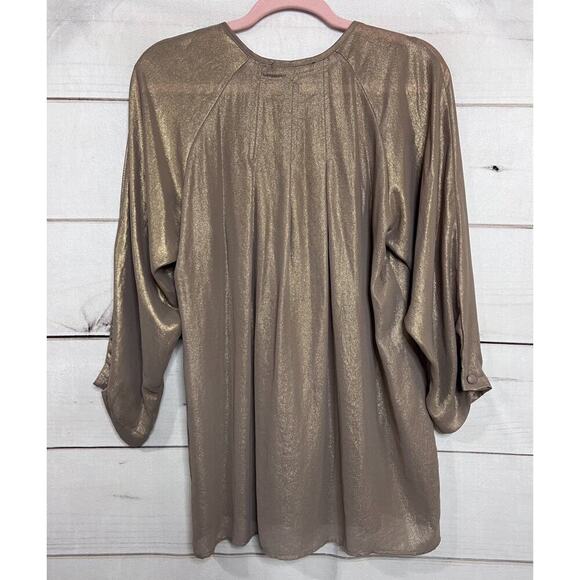 Nanette Lepore Size 8 Gold Top Ruffles Long Sleeve - Picture 2 of 7